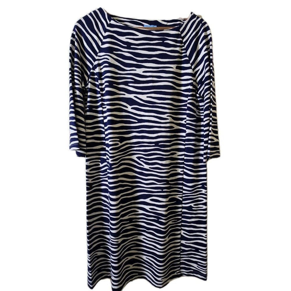 J.McLaughlin Shift Dress Womens Medium Navy White Zebra Stripe Catalina Cloth